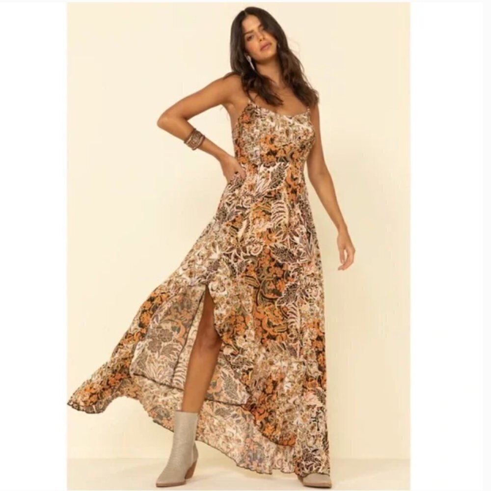 Free People Floral Maxi Dress - Orange and Brown